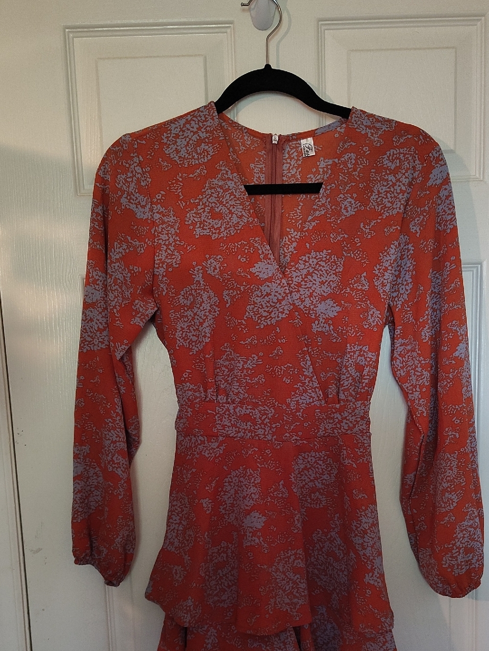 Floral Rust Long-Sleeve Tiered Short Jumpsuit
